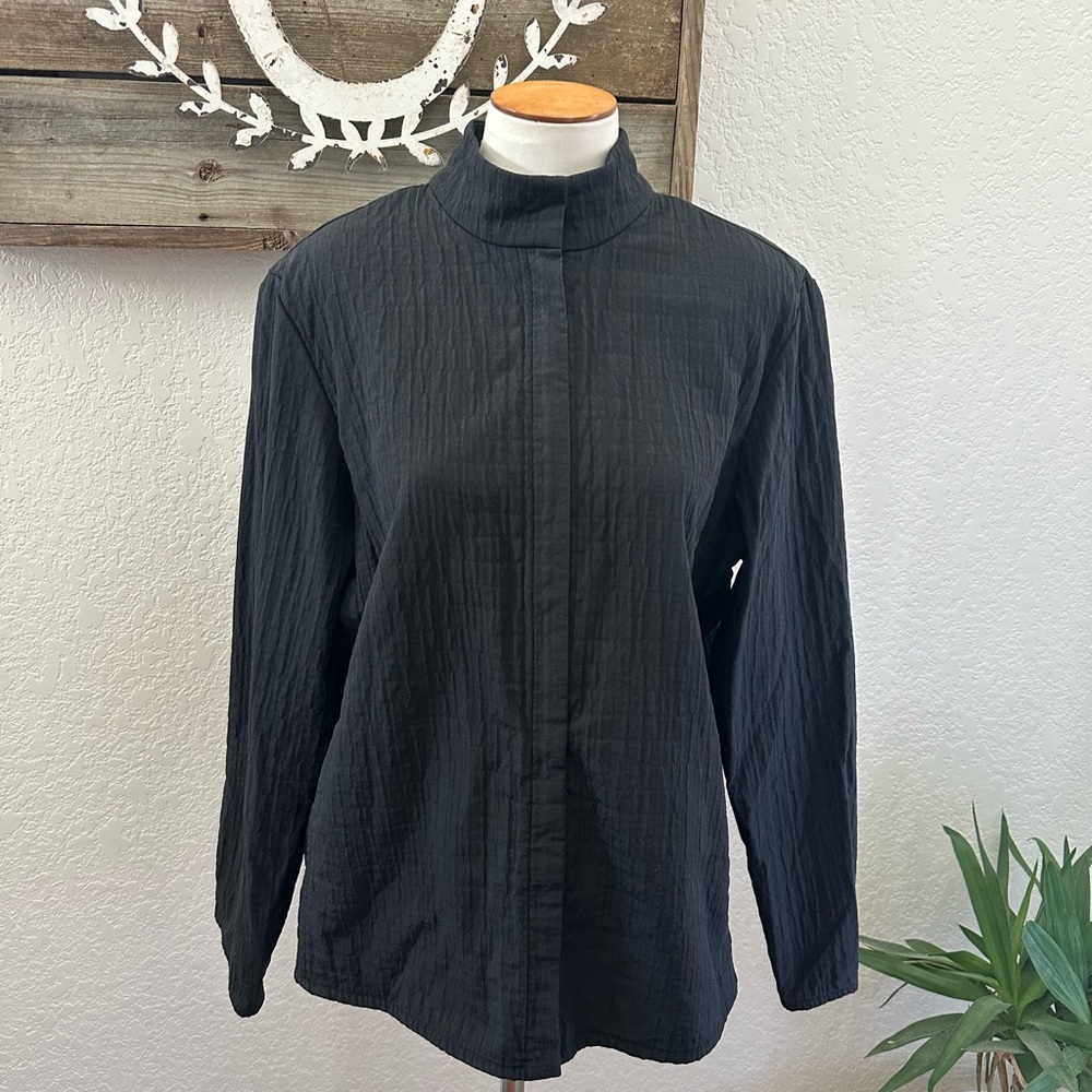 Eileen Fisher Women's Italian Fabric Black Lined Full Zip Jacket Size Large